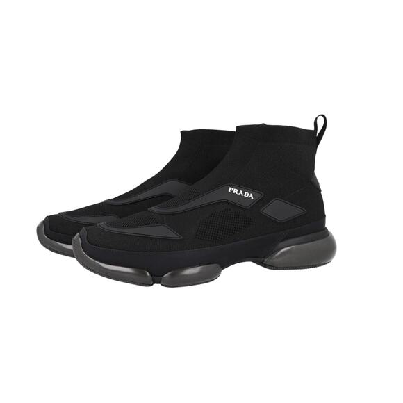 PRADA CLOUDBUST HIGH-TOP SNEAKERS SHOES 2TG133 BLACK KNIT US 10 - Picture 1 of 13